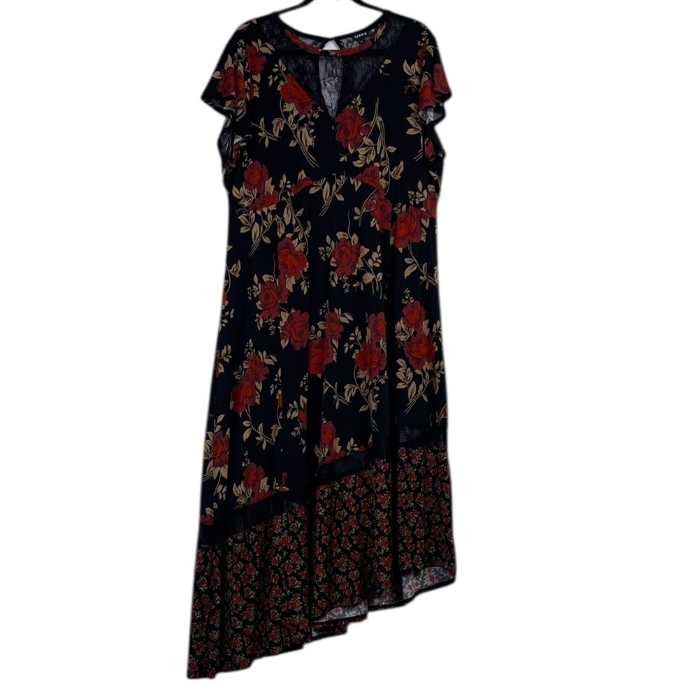 Torrid Floral Asymmetrical Hem Dress short sleeve boho size 3 - Picture 3 of 14